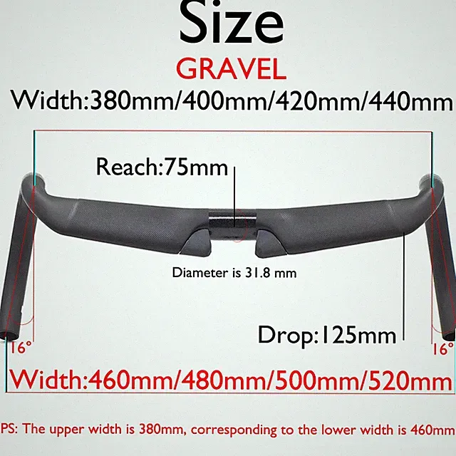 2°/16° Carbon Handle Super Stapilicockpit for Road/Gravel 380/400/420/420/440mm