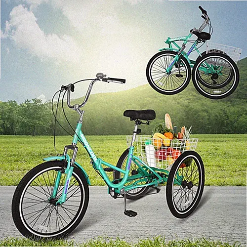 20" Mooncool Adult Folding Tricycle 7 Speed Trike Foldable With Basket