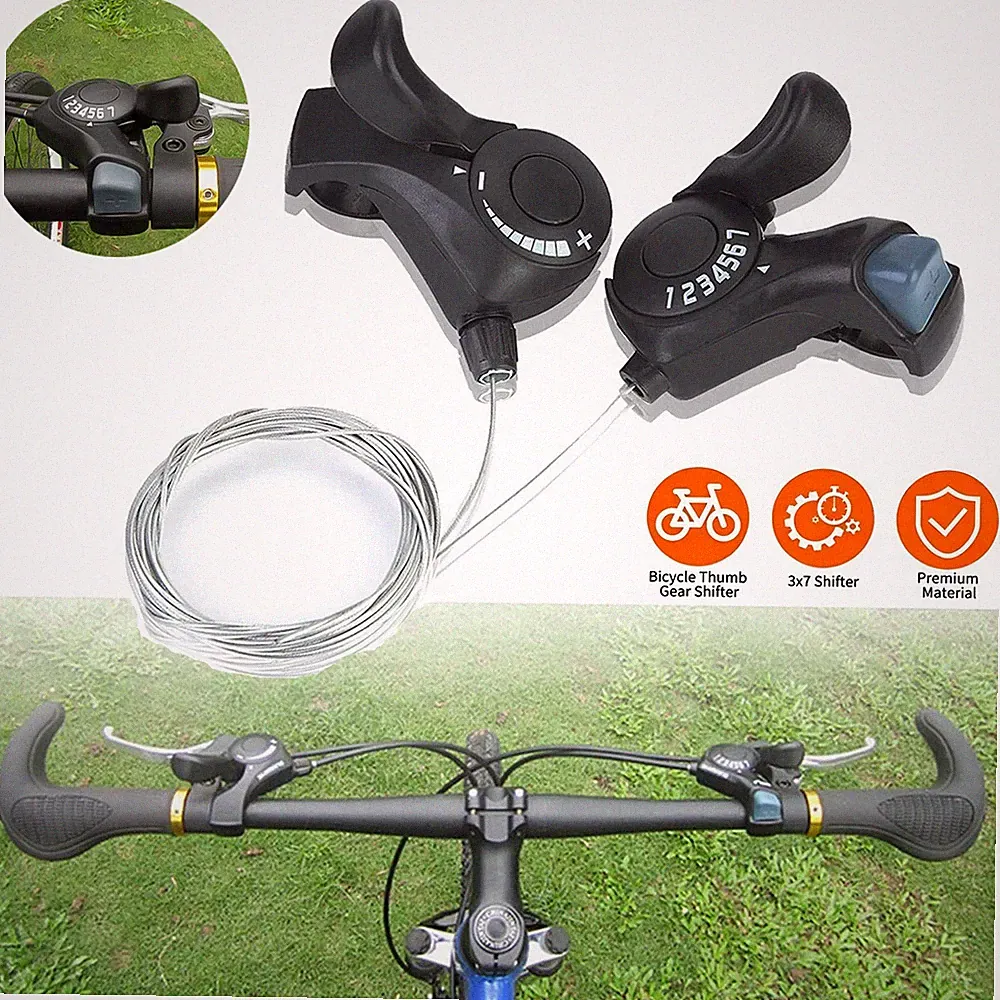 2PCS 3x7 21 Speed MTB Mountain Road Bicycle Shifter Bike Thumb Gear Shift Set US
