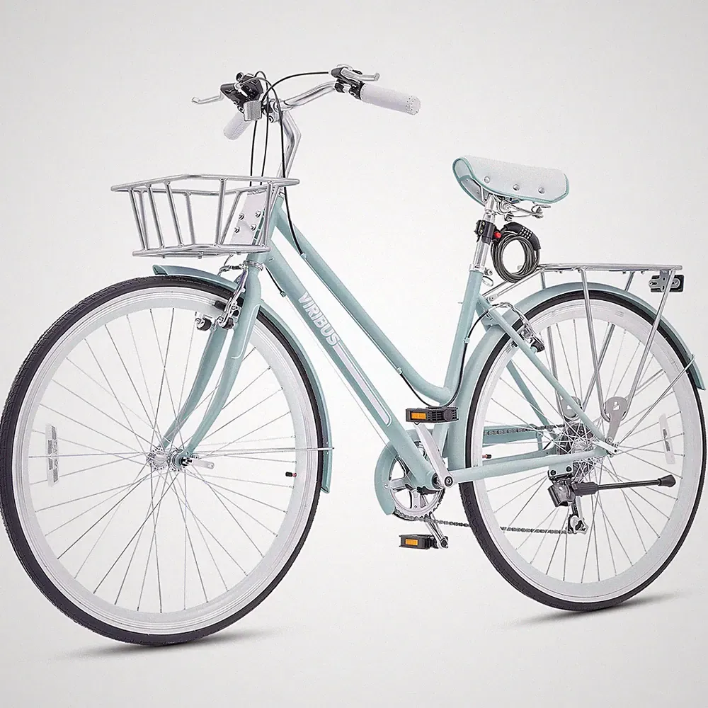 VIRIBUS Womens Hybrid Bike 7 Speed Road City Bike 700C Adult Bicycle with Basket
